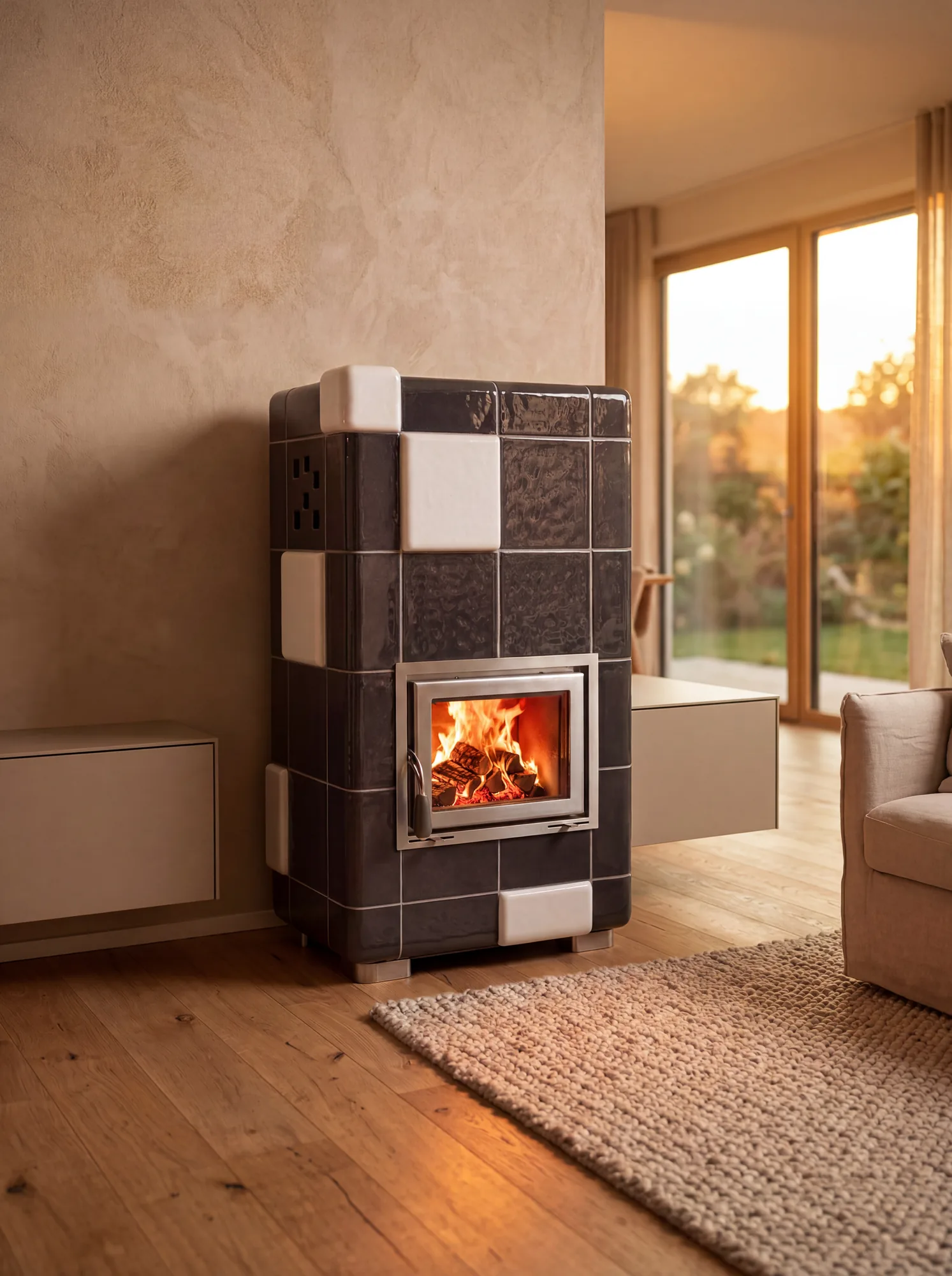 Stufa in ceramica artigianale Caterina, linee pulite ed essenziali