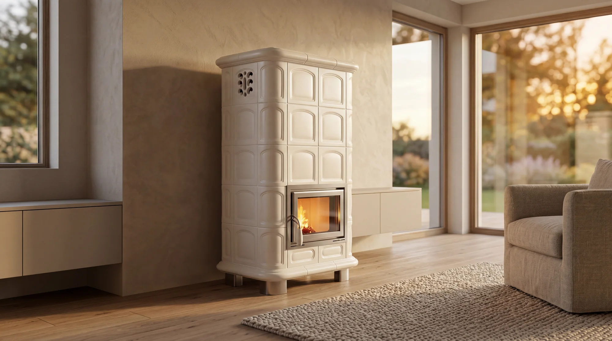 Stufa in ceramica Venere XL, versione maggiorata della linea Venere