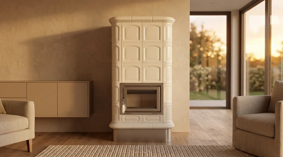Stufa in ceramica Venere XL con basamento, dettaglio delle finiture